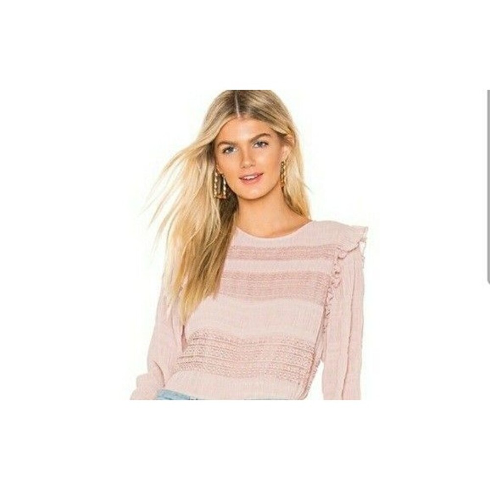 Anthropologie Velvet Blush Pink Lace Ruched Long Sleeve Top Size XS Romantic